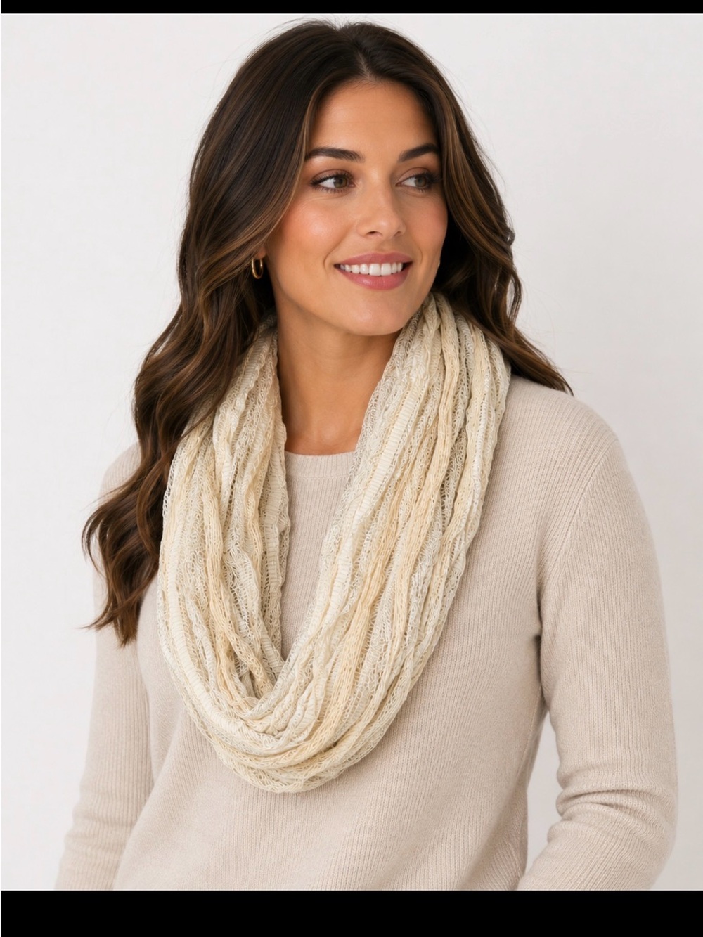 Apt. 9 Ivory infinity scarf with Silver Metallic Stripes Spring Fall lightweight